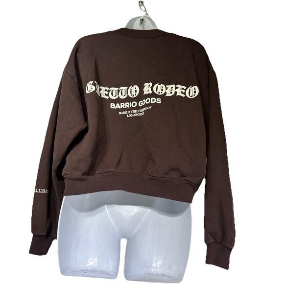 ghetto rodeo virgensita chocolate Brown Cropped Pullover Size M - Picture 4 of 7